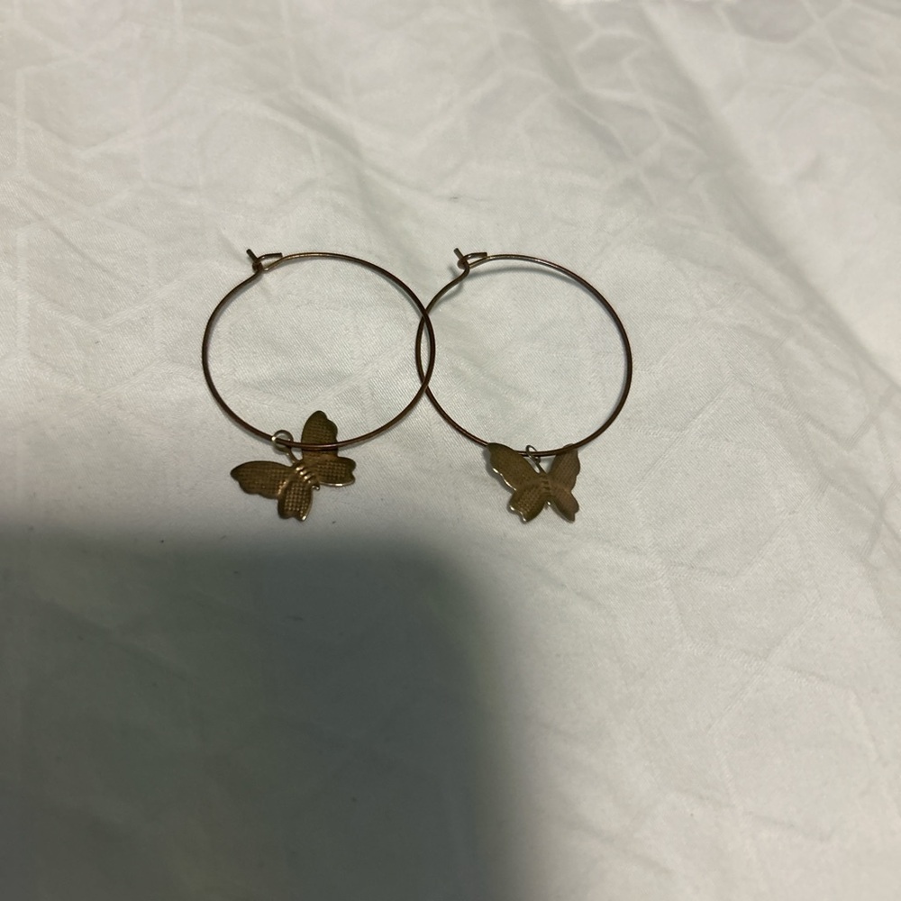 Gold Butterfly Hoop Earrings